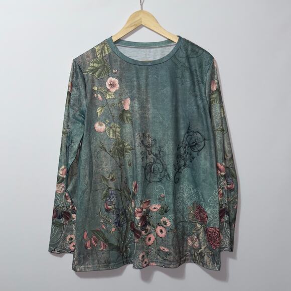Unbranded Tops - Floral Printed long Sleeve Round Neck shirt women’s size 2XL